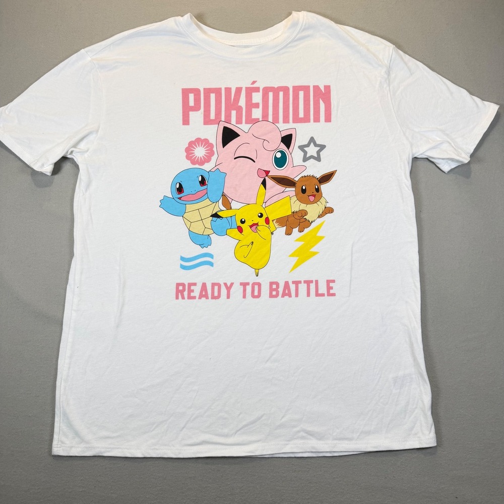 Pokemon Ready to Battle Graphic T Shirt White Youth XXL 16-18 Pikachu Eevee